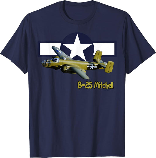 WW2 American B25J Mitchell Bomber Warplane Wings Wargamers T-Shirt - T-Shirt | Navy
