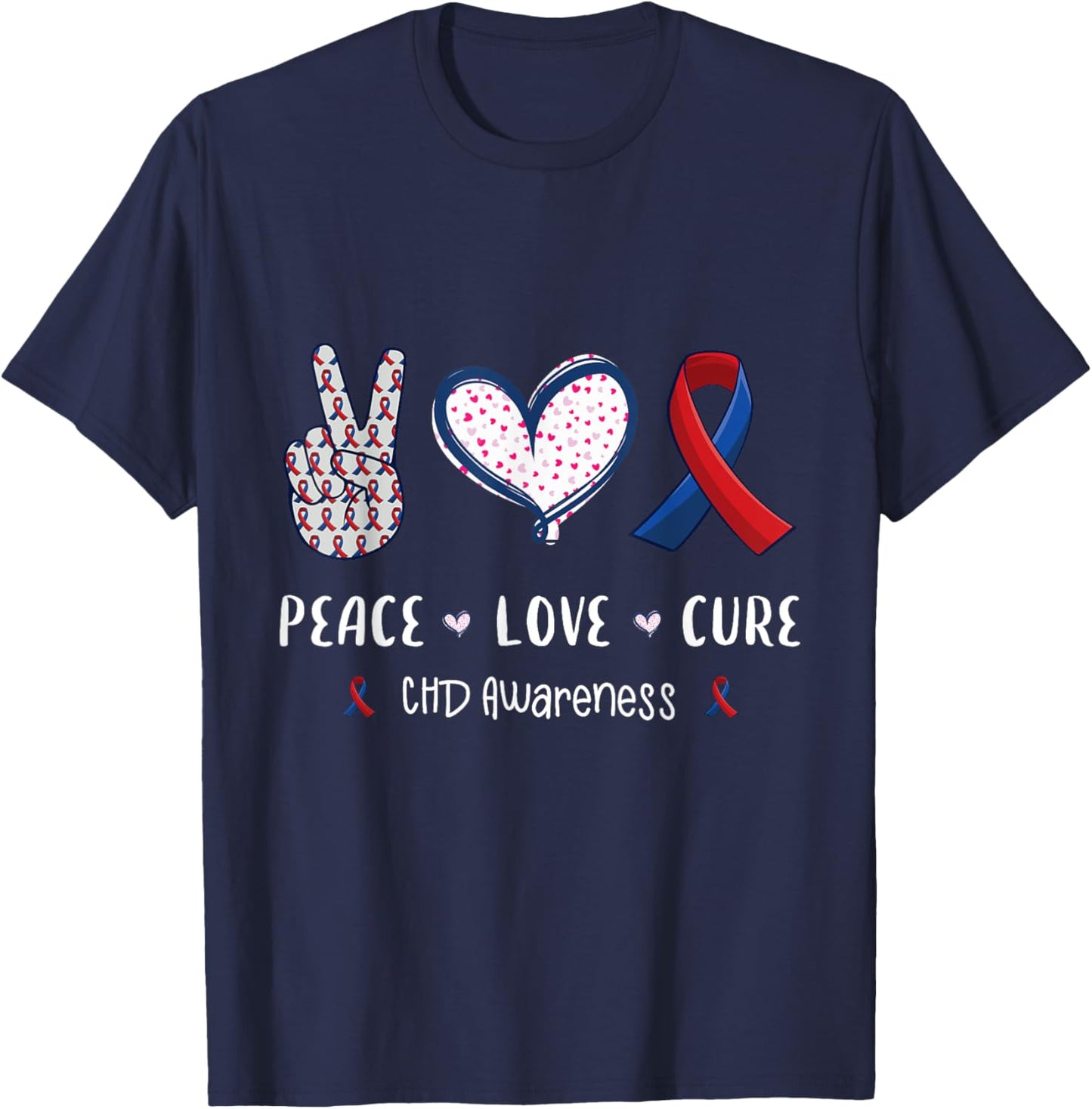 Peace Love cure CHD heart disease awareness men women kids T-Shirt - T-Shirt | Navy