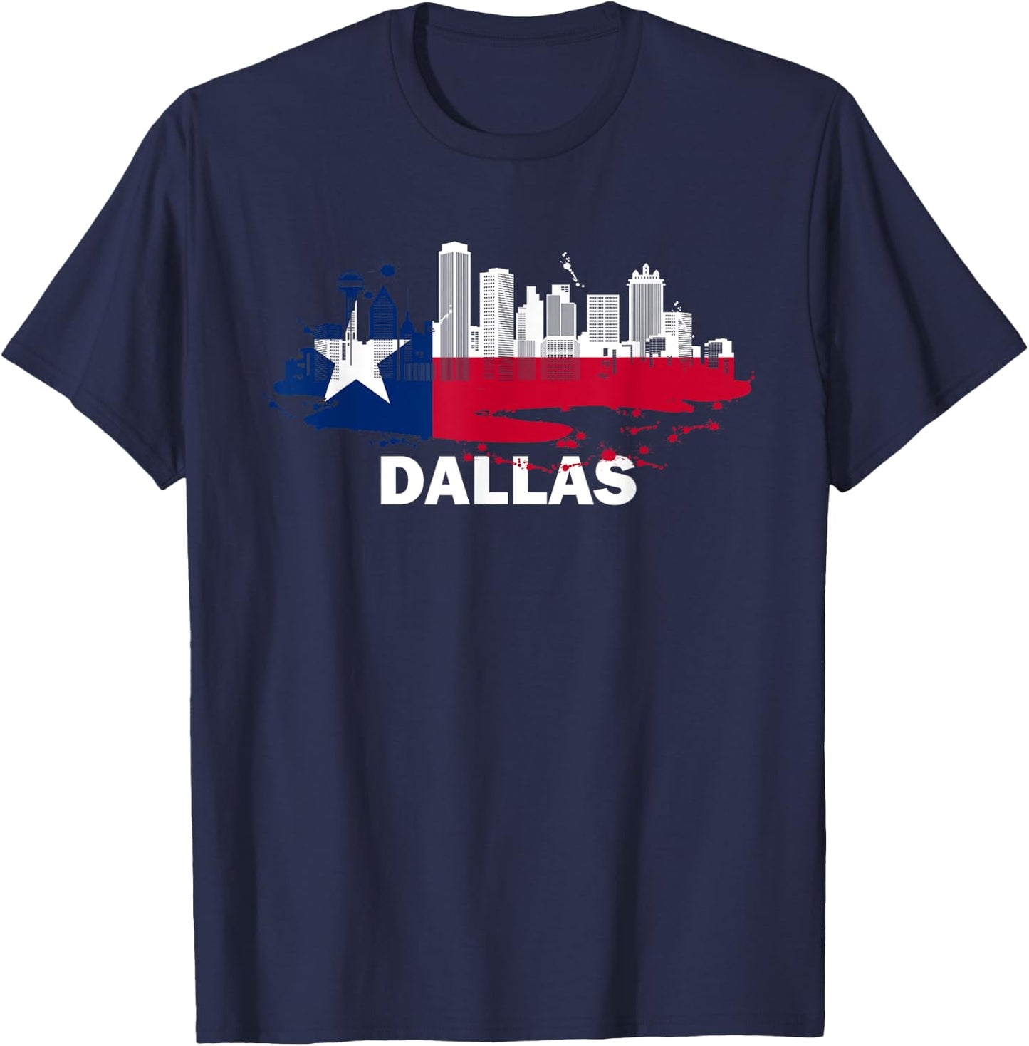 Texas State Flag - Dallas Cityscape - Dallas Skyline T-Shirt - T-Shirt | Navy