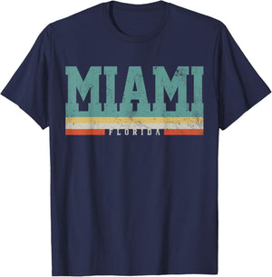 Miami Florida Retro Vintage Gift T-Shirt - T-Shirt | Navy