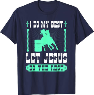 Christian Barrel Racing Jesus Cowgirl Rodeo Barrel Racer T-Shirt - T-Shirt | Navy
