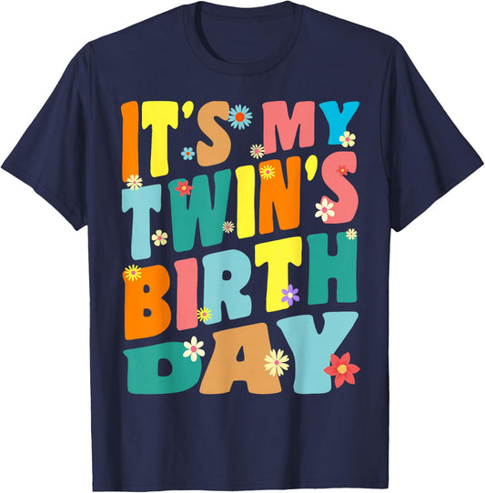 It's My twin's Birthday Retro Vintage Women Men Kids T-Shirt - T-Shirt | Navy