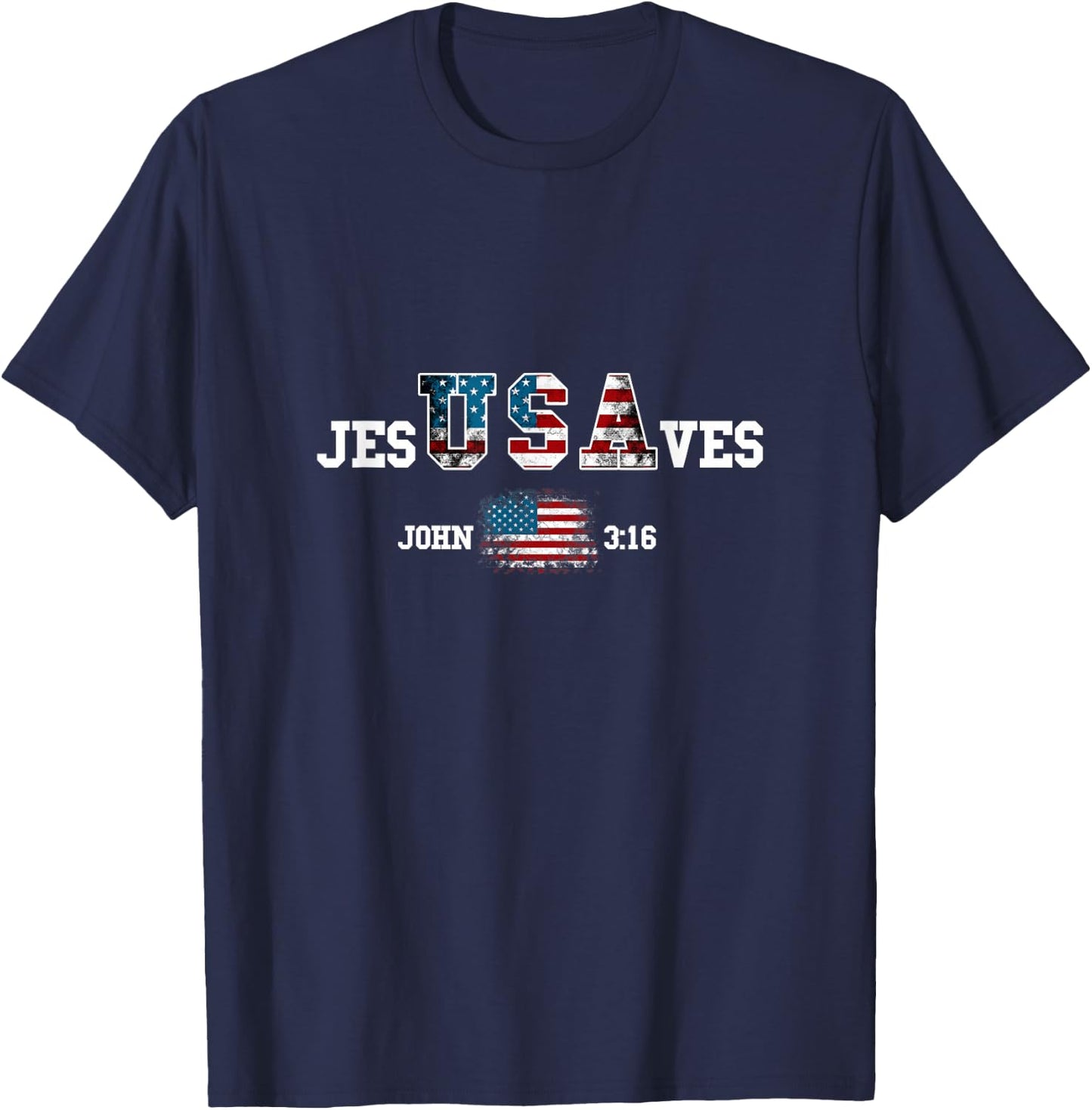 Jesus Saves USA American Flag Patriotic Christian T-Shirt - T-Shirt | Navy