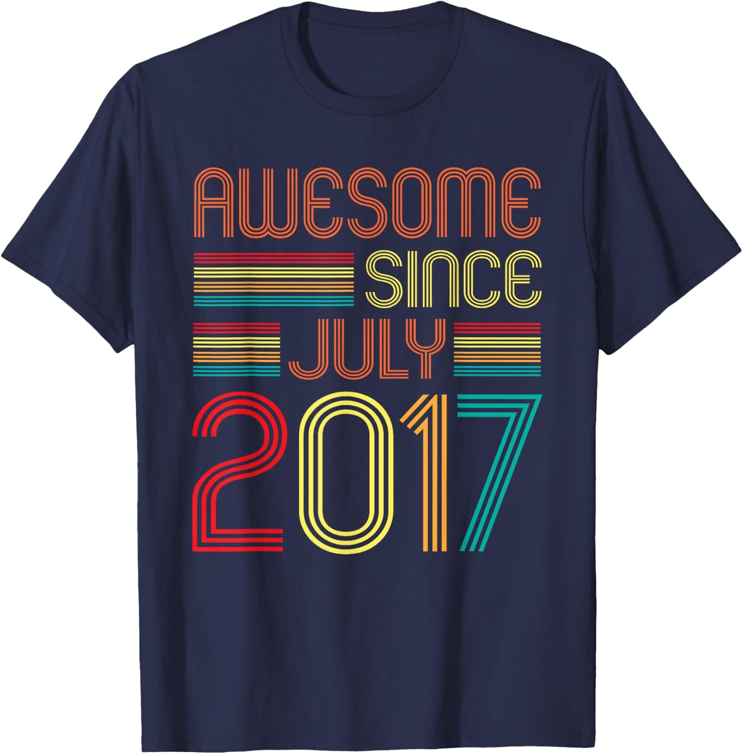Awesome Since July 2017 Vintage 8th Birthday 8 Years Old T-Shirt - T-Shirt | Navy