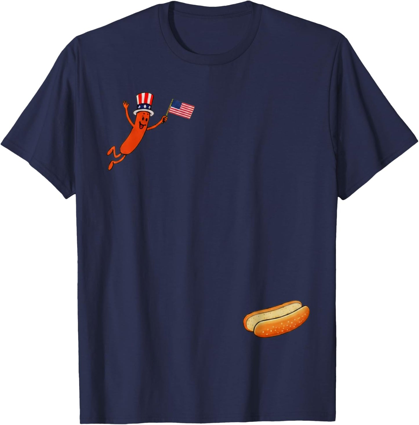 Hotdog Freedom Dive Funny Uncle Sam Hot Dog Jumping Into Bun T-Shirt - T-Shirt | Navy