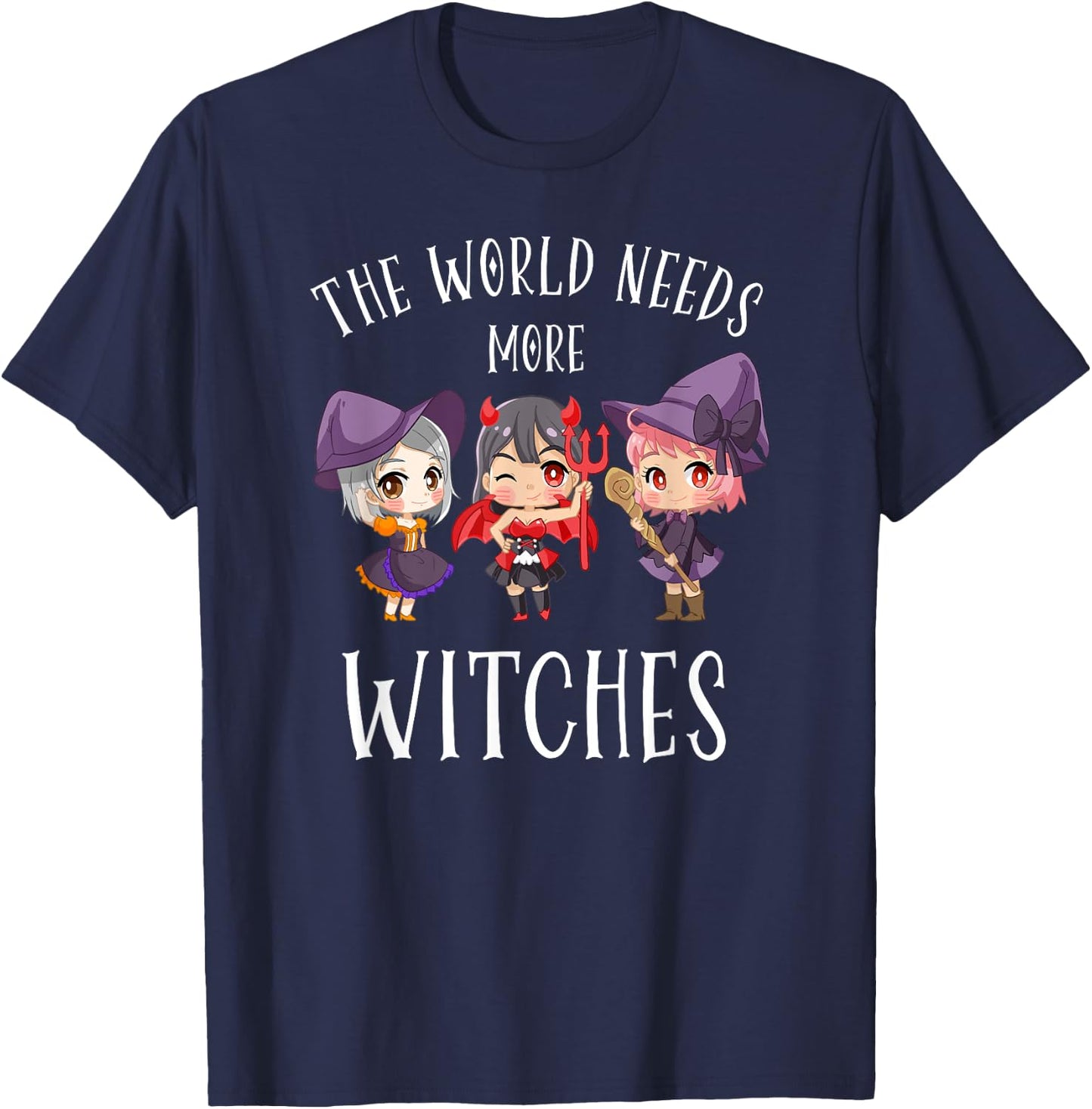 Chibi Anime Girls Witches Costume Funny Kawaii Halloween T-Shirt - T-Shirt | Navy