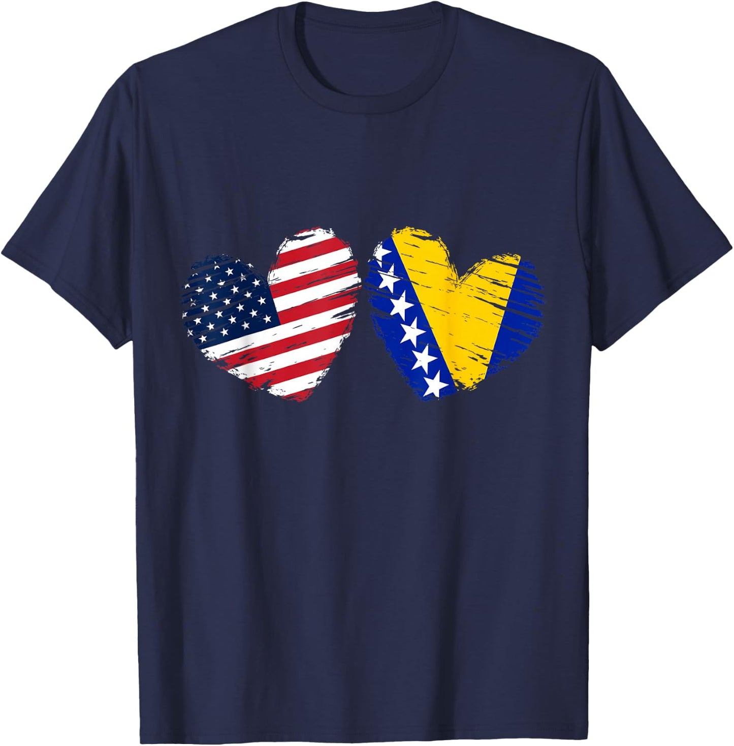 USA Bosnia and Herzegovina Flag Heart Bosnian American T-Shirt - T-Shirt | Navy