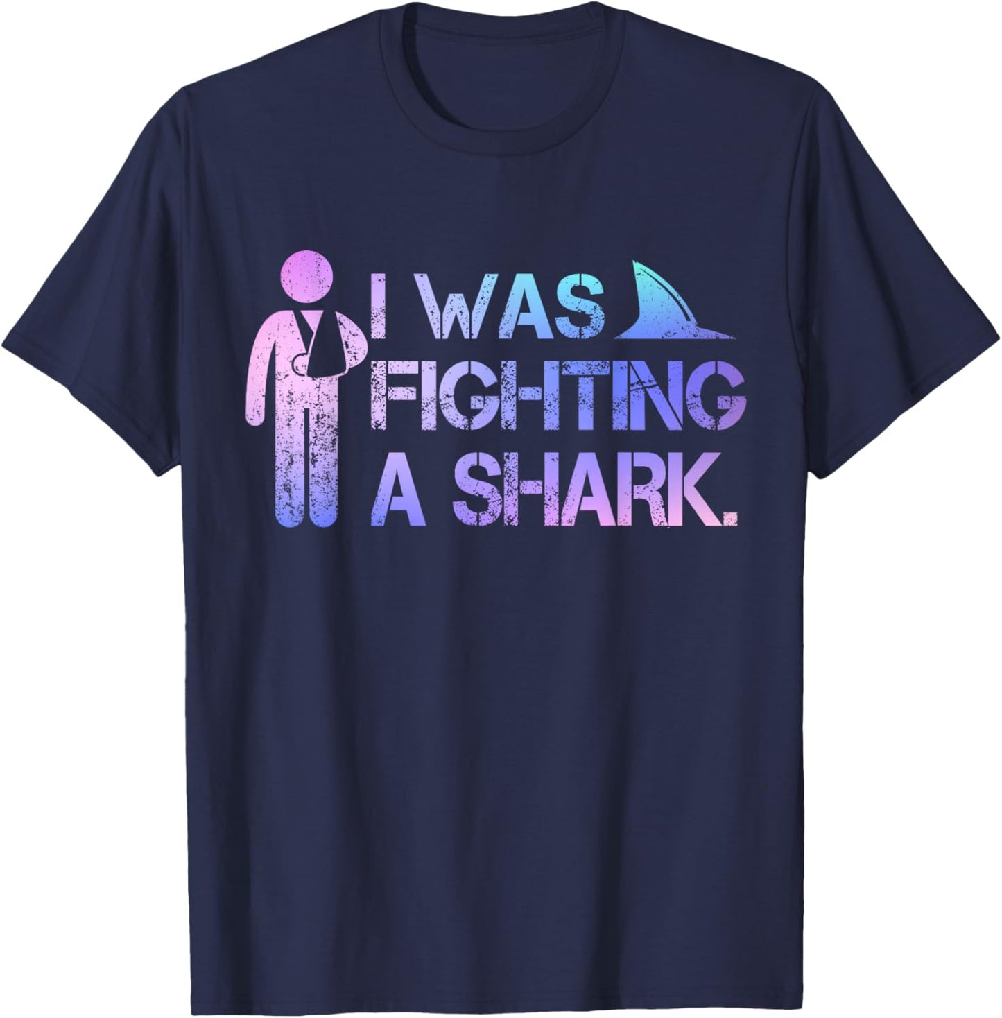 I Was Fighting A Shark Arm Surgery Funny Broken Arm Boys Men T-Shirt - T-Shirt | Navy
