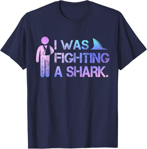 I Was Fighting A Shark Arm Surgery Funny Broken Arm Boys Men T-Shirt - T-Shirt | Navy