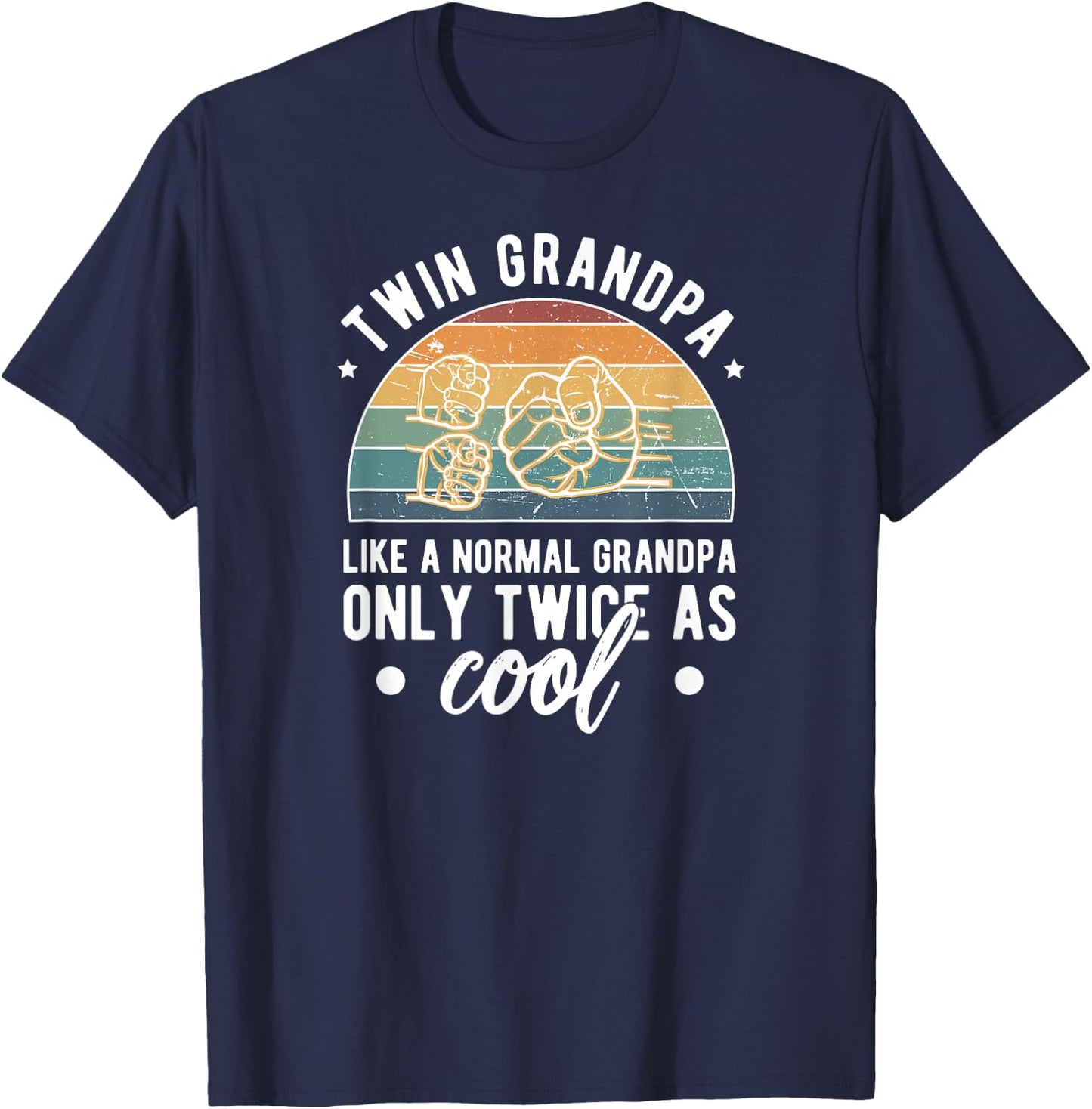 Twin Grandpa Twice As Cool Grandpa Of Twins Twin Grandfather T-Shirt - T-Shirt | Navy