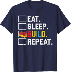 Eat Sleep Build Repeat Master Builder Bricks Blocks T-Shirt - T-Shirt | Navy