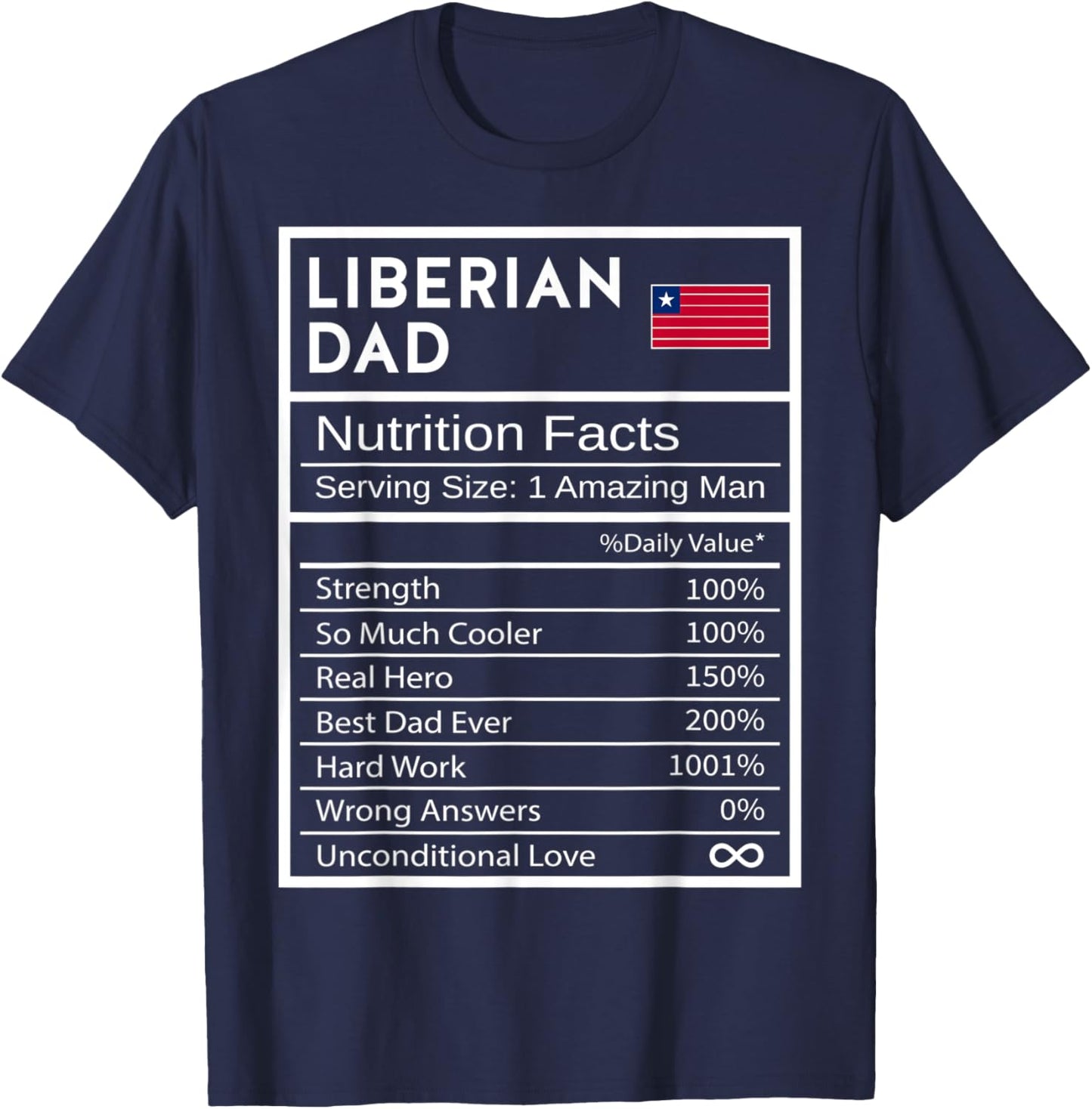 Liberian Dad Nutrition Facts National Pride Father's Day T-Shirt - T-Shirt | Navy