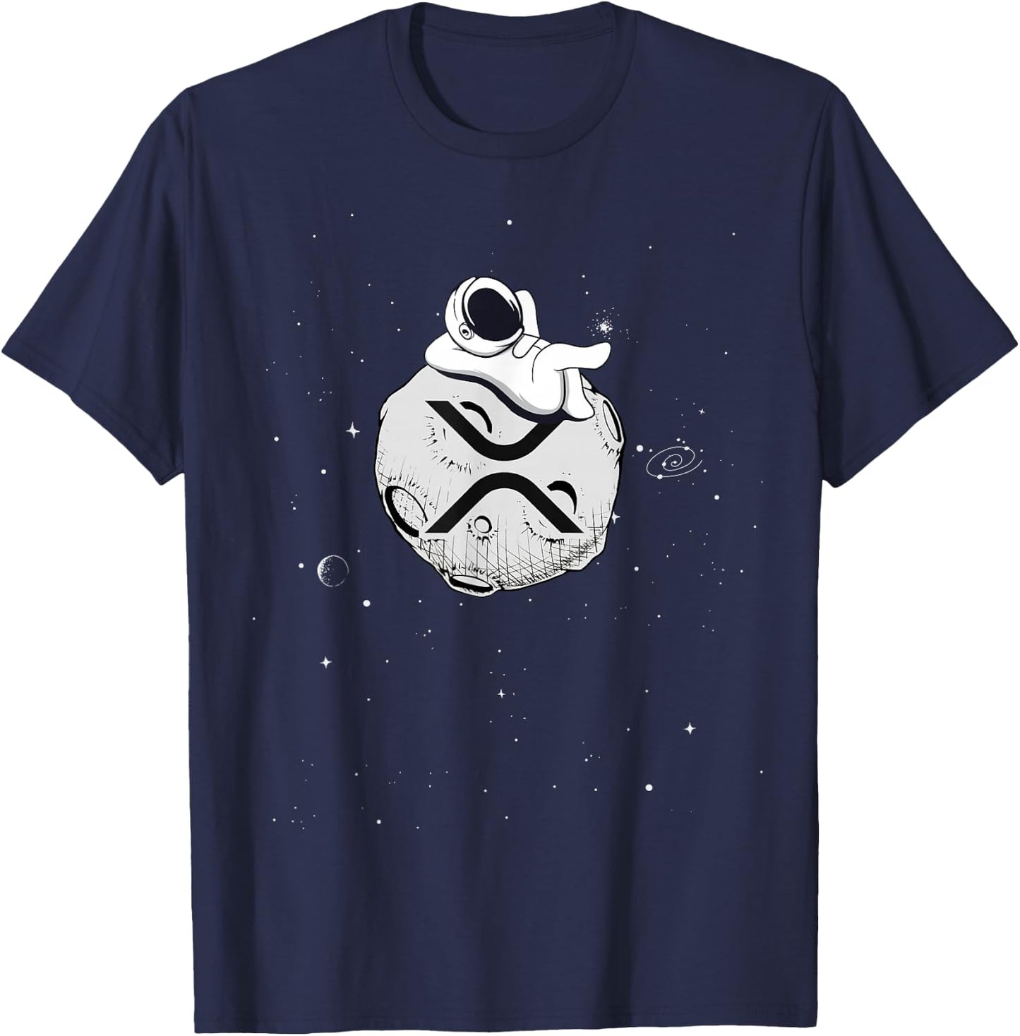 Cryptocurrency Fun Relaxing Space Man On XRP Crypto Moon T-Shirt - T-Shirt | Navy