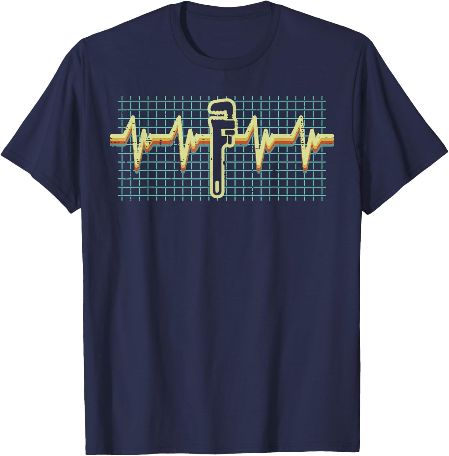 Wrench Heartbeat Retro Funny Car Auto Mechanic Garage Men T-Shirt - T-Shirt | Navy