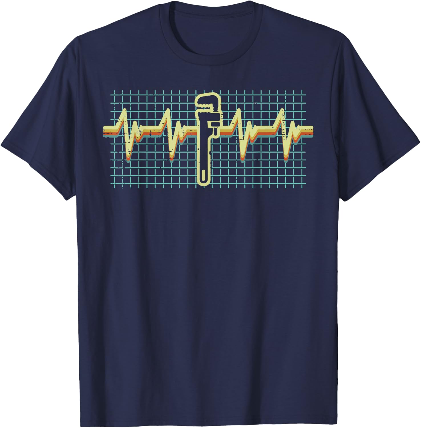 Wrench Heartbeat Retro Funny Car Auto Mechanic Garage Men T-Shirt - T-Shirt | Navy