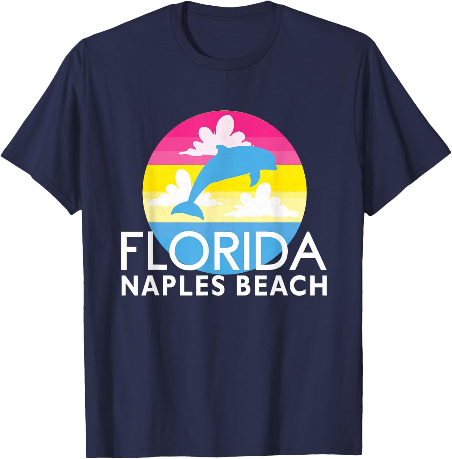 Pink Dolphin Sunset Naples Beach FL Dolphin Naples Florida Men Women Girls Kids T-Shirt - T-Shirt | Navy