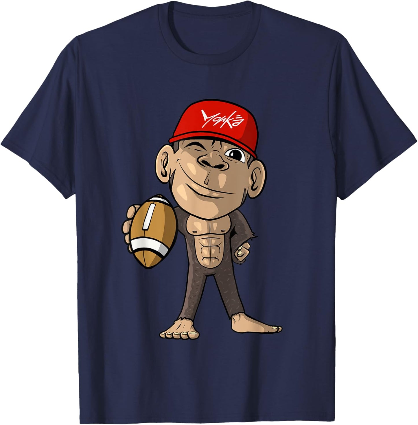 Cute Monkey with Football - American Football T-Shirt - T-Shirt | Navy