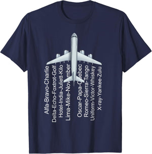 Phonetic Alphabet Pilot Airplane Funny Gift Plane Letters T-Shirt - T-Shirt | Navy