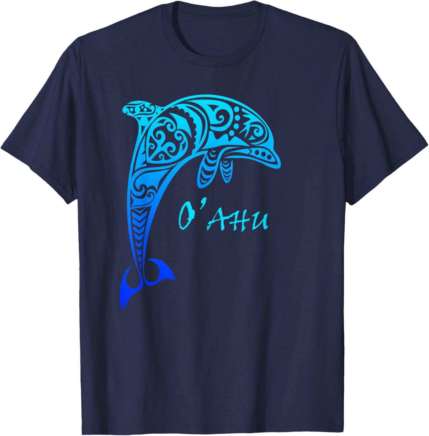 Oahu, Hawaii Vintage Tribal Dolphin Vacation T-Shirt - T-Shirt | Navy