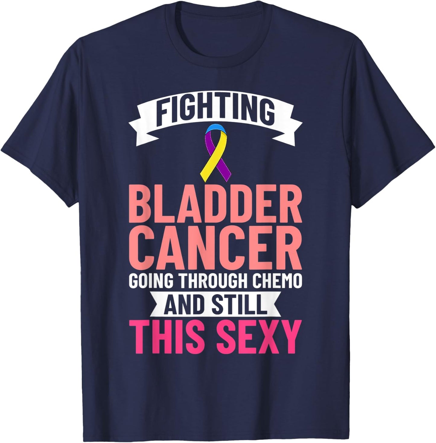 Bladder Cancer Ribbon Awareness Chemo Survivor T-Shirt - T-Shirt | Navy