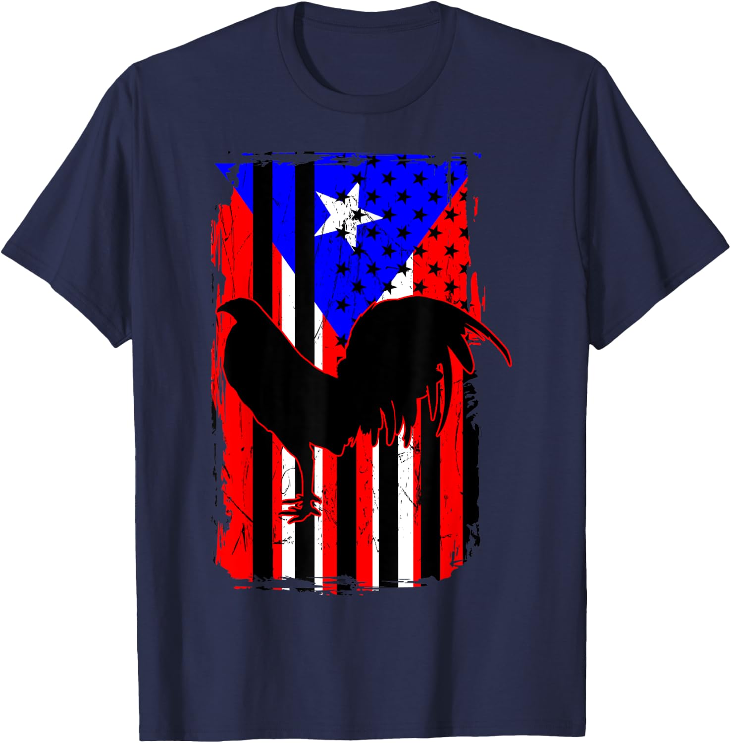 Rooster Puerto Rican Flag Gallo Bandera Boricua Boriken T-Shirt - T-Shirt | Navy