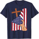 Cross Behind US Flag Religious God Jesus Patriotic Christian T-Shirt - T-Shirt | Navy