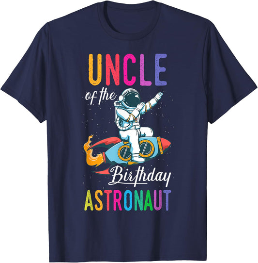 Uncle Of The Birthday Astronaut Space Bday Party Celebration T-Shirt - T-Shirt | Navy