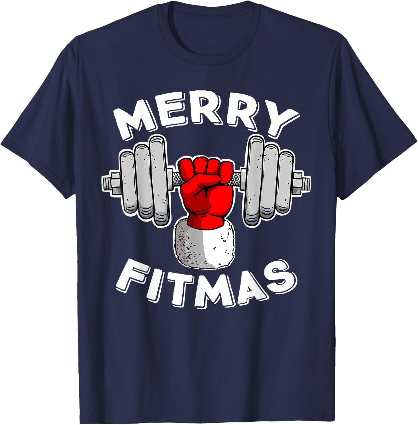 Merry Fitmas Christmas Santa Claus Dumbbell Merry Fitmas T-Shirt - T-Shirt | Navy