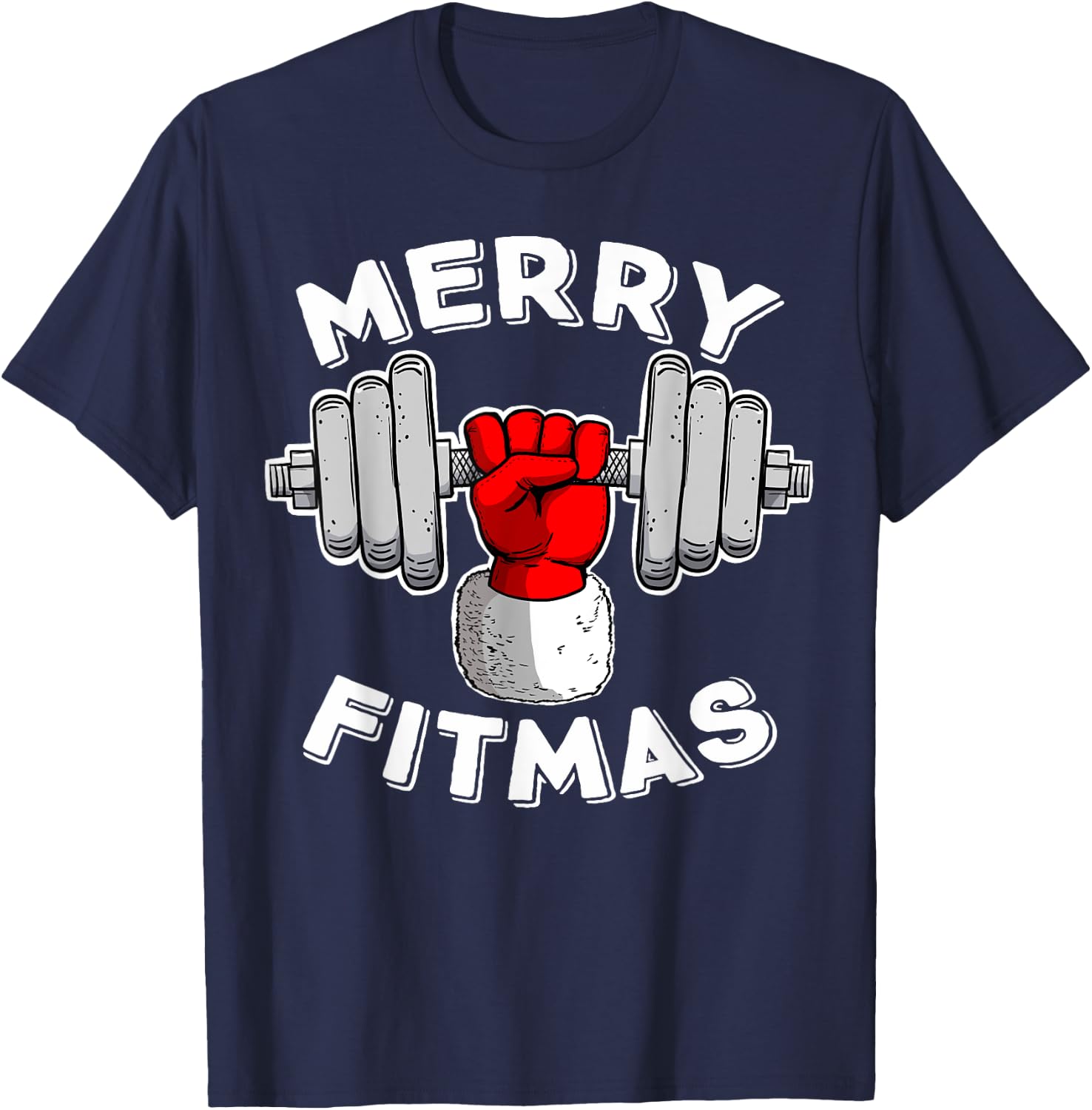 Merry Fitmas Christmas Santa Claus Dumbbell Merry Fitmas T-Shirt - T-Shirt | Navy