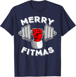 Merry Fitmas Christmas Santa Claus Dumbbell Merry Fitmas T-Shirt - T-Shirt | Navy