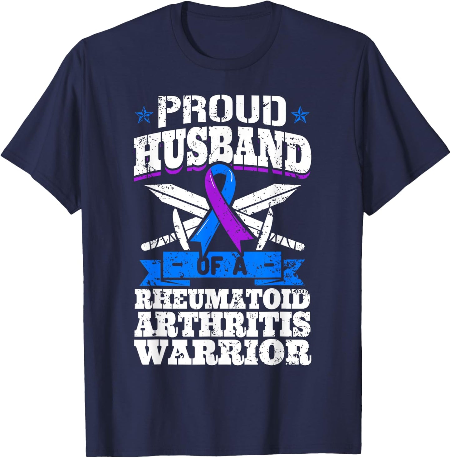 Proud Husband Of A Rheumatoid Arthritis Warrior RA Awareness T-Shirt - T-Shirt | Navy