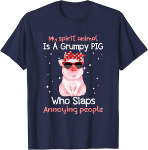 Pig Lover My Spirit Animal Is Grumpy Pig Funny T-Shirt - T-Shirt | Navy