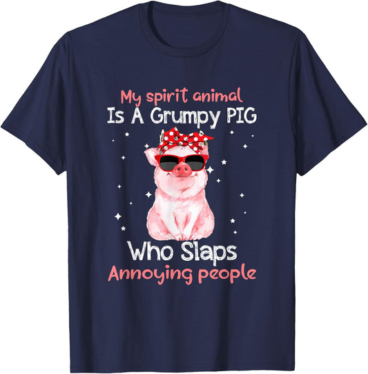 Pig Lover My Spirit Animal Is Grumpy Pig Funny T-Shirt - T-Shirt | Navy