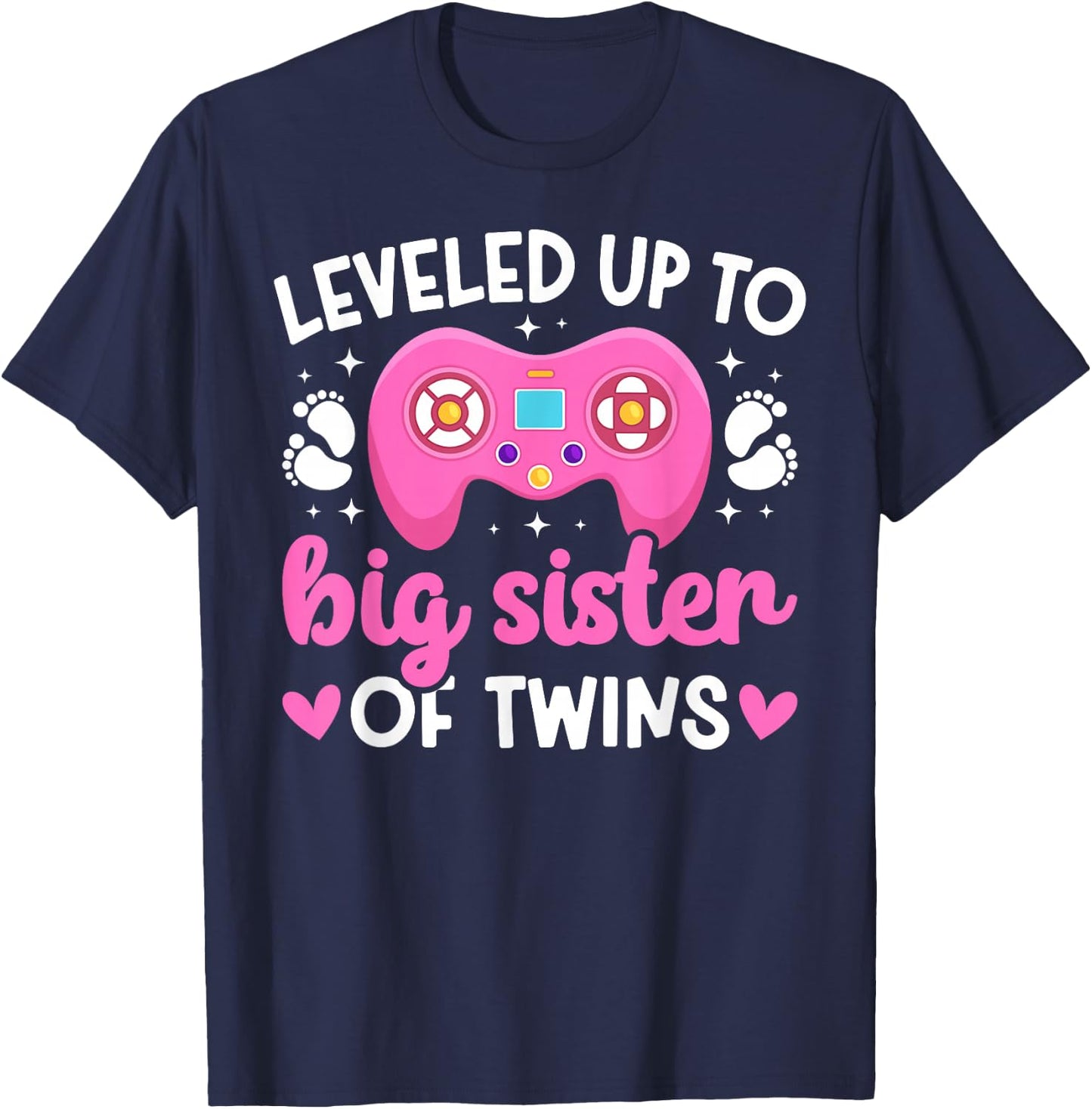 Leveled Up Promoted To Big Sister Of Twins T-Shirt - T-Shirt | Navy