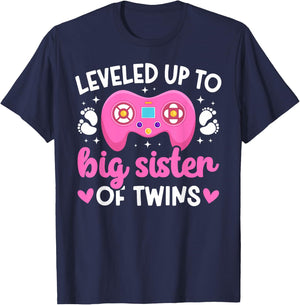 Leveled Up Promoted To Big Sister Of Twins T-Shirt - T-Shirt | Navy