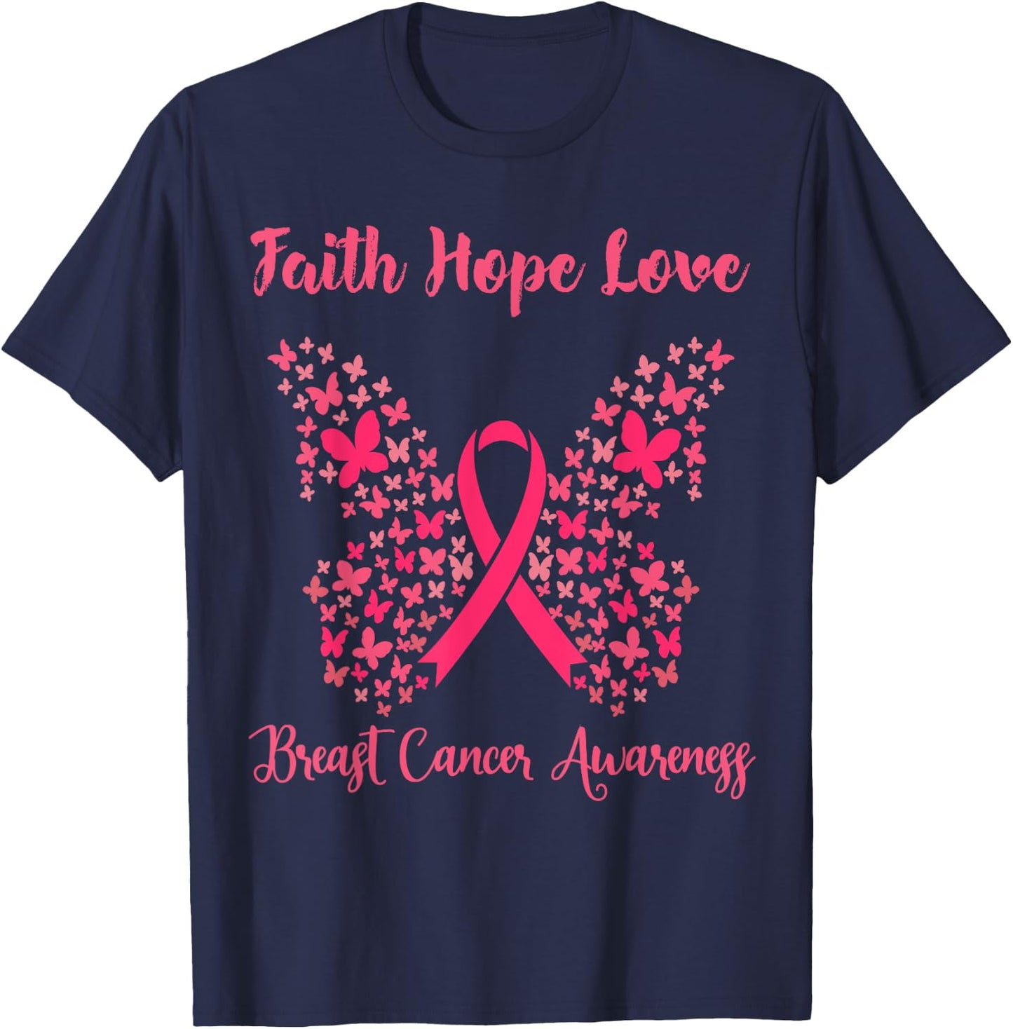 Women's Faith Hope Love Breast Cancer T-Shirt - T-Shirt | Navy
