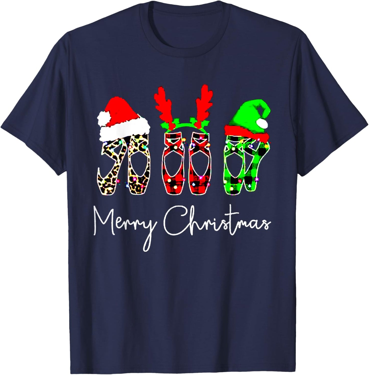 Ballet Dancer Ballerina Merry Christmas Xmas Pointe Shoe T-Shirt - T-Shirt | Navy