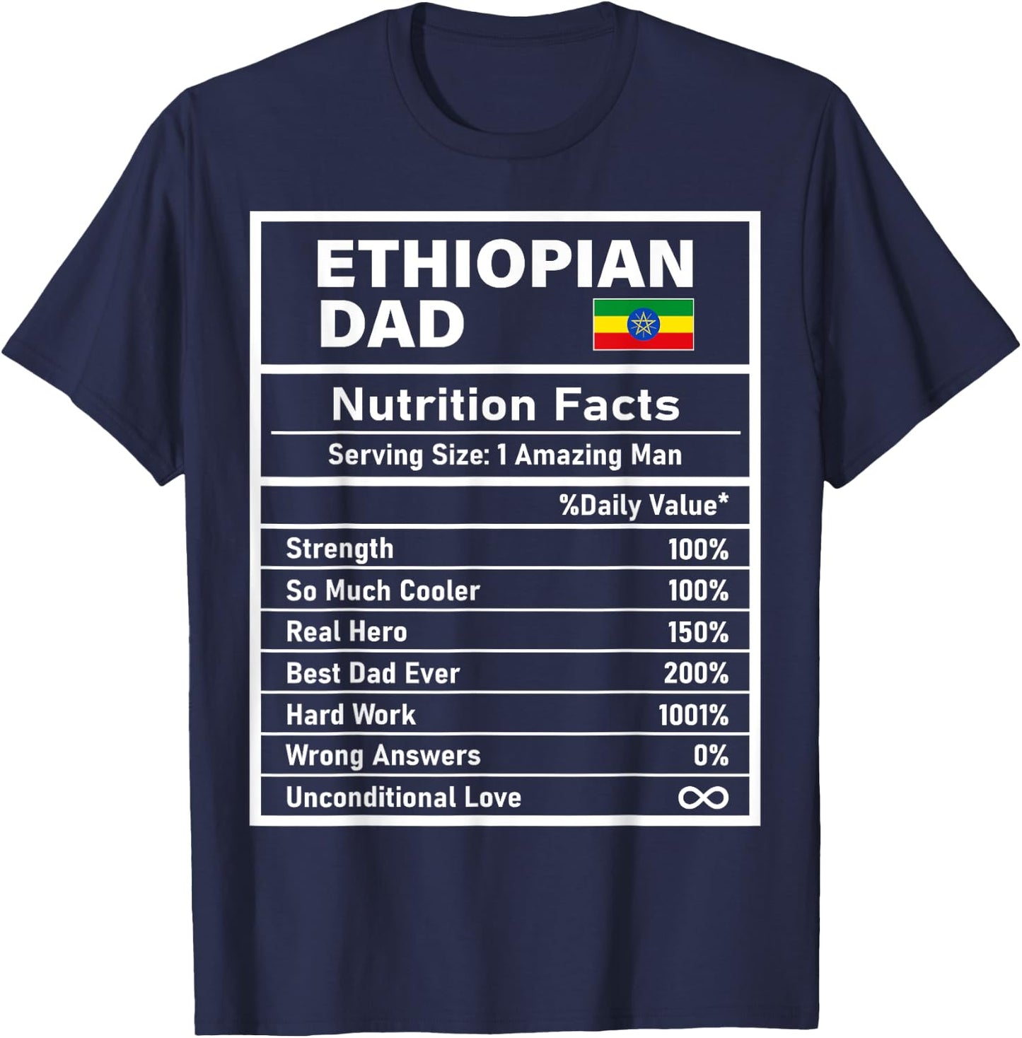 Ethiopian Dad Nutrition Facts Father's Day National Heritage T-Shirt - T-Shirt | Navy