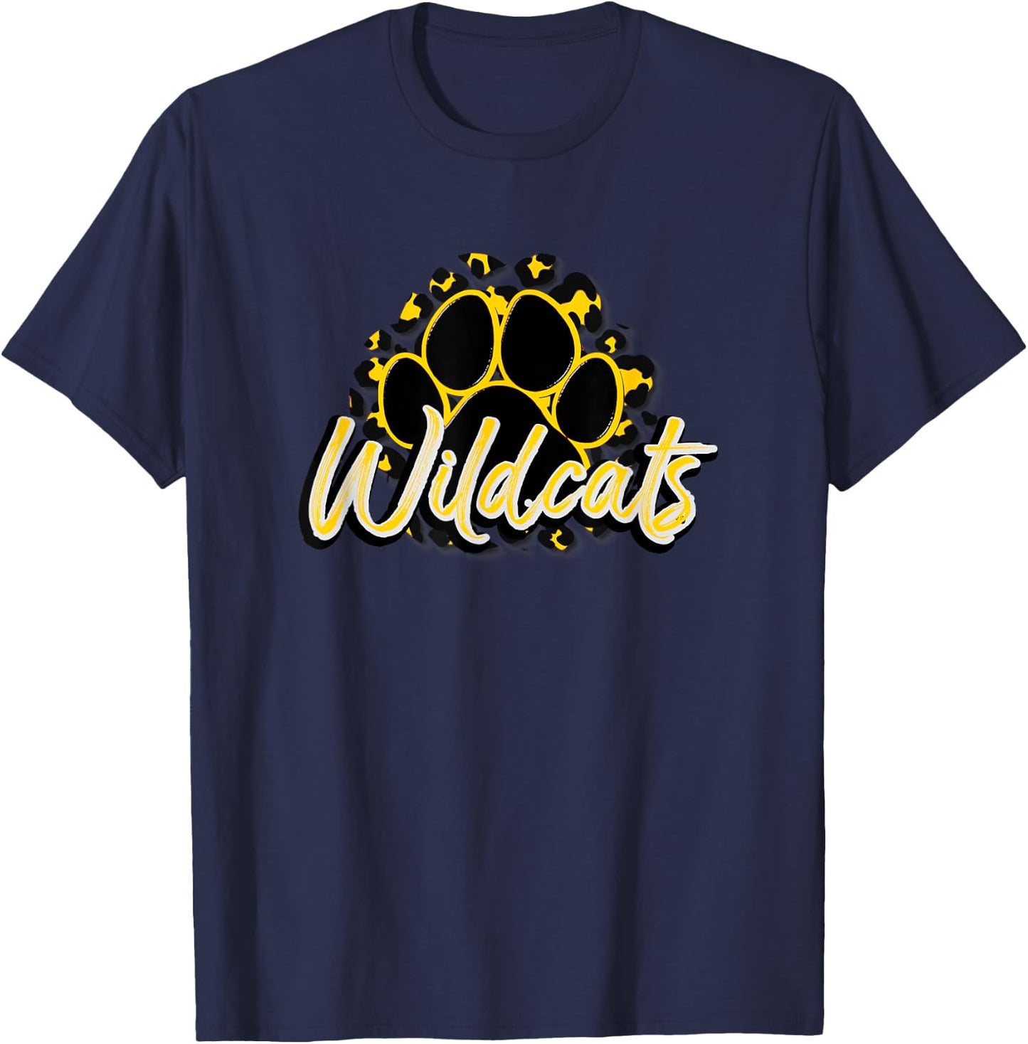 Wildcats Yellow Black Cheetah School Sports Fan Team Spirit T-Shirt - T-Shirt | Navy