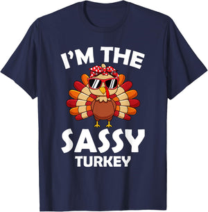 Sassy Turkey Family Group Matching Thanksgiving Party T-Shirt - T-Shirt | Navy