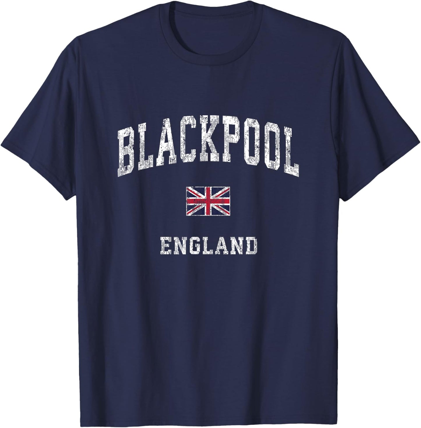 Blackpool England Vintage Athletic Sports Design T-Shirt - T-Shirt | Navy