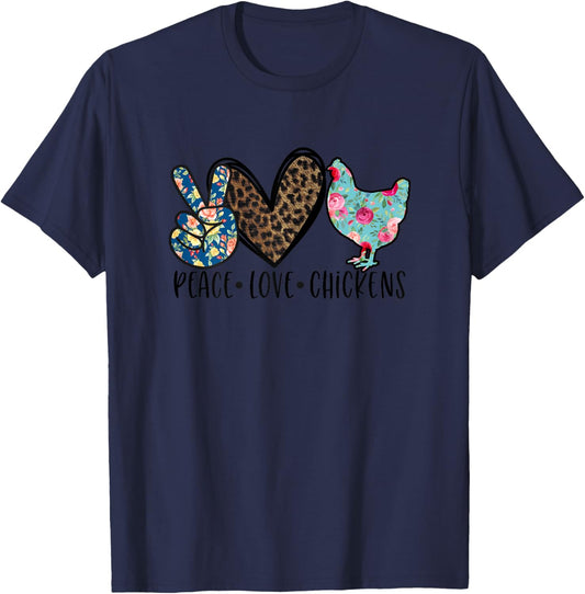 Peace Love Chickens Funny Quote for Chicken Lover Teen Girls T-Shirt - T-Shirt | Navy