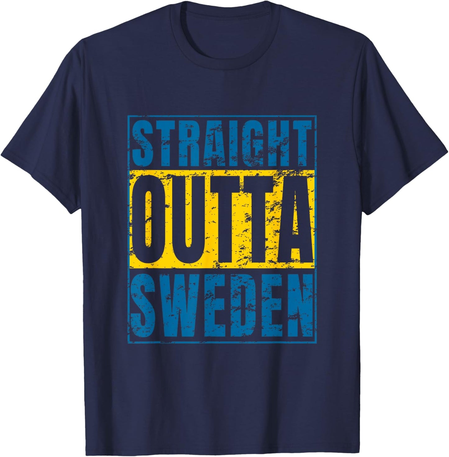 Straight Outta Sweden Distressed Swedish Design T-Shirt - T-Shirt | Navy