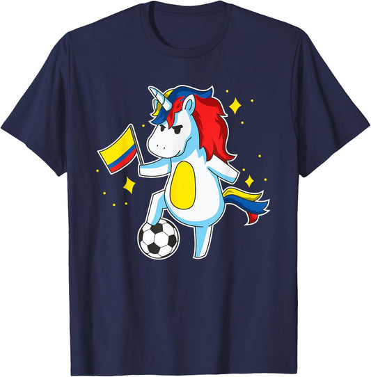 Soccer Unicorn Colombia Jersey Design Colombian Football T-Shirt - T-Shirt | Navy