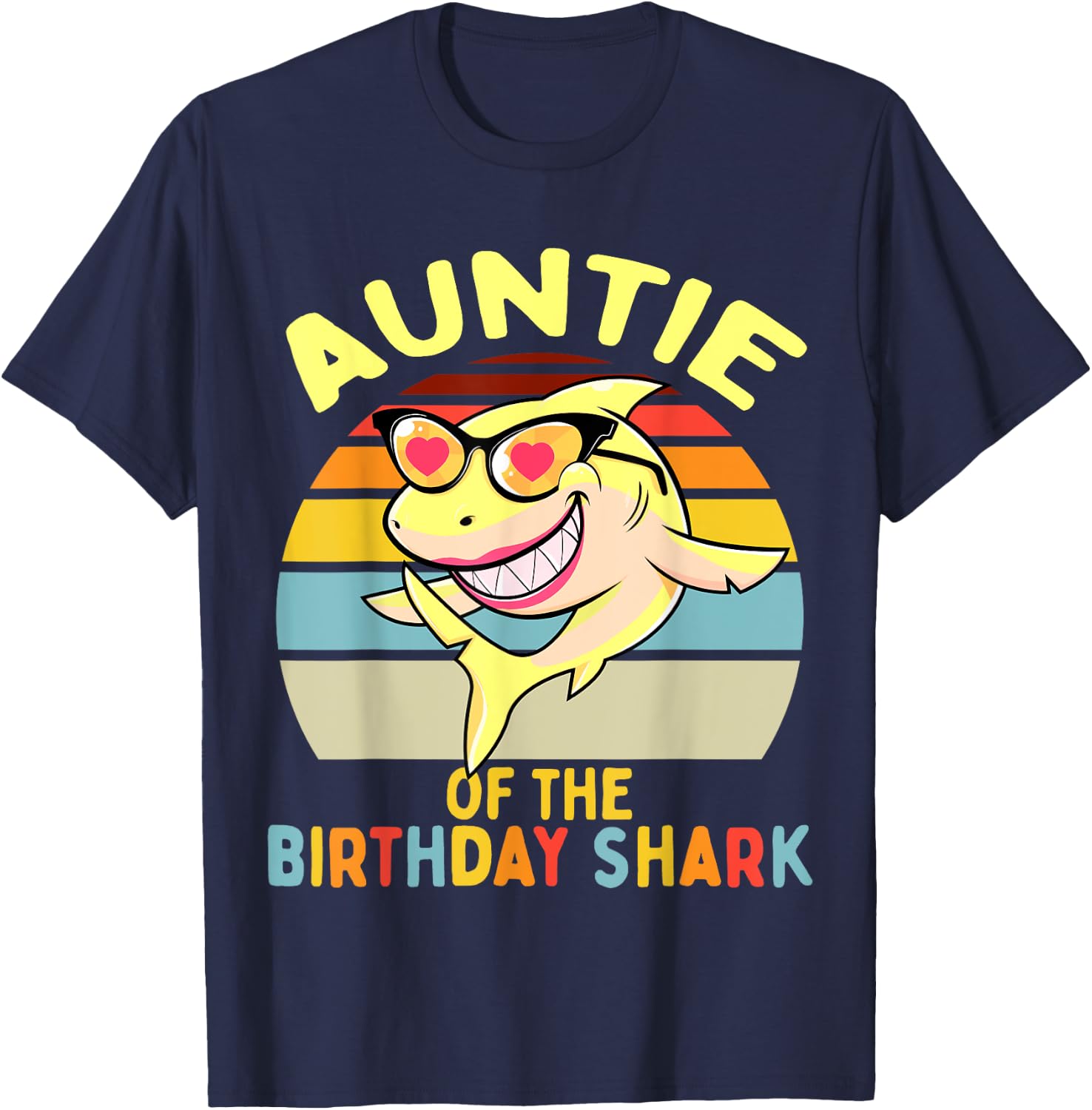Auntie of the Shark Birthday Aunt Matching Family T-Shirt - T-Shirt | Navy