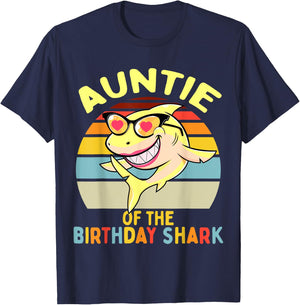 Auntie of the Shark Birthday Aunt Matching Family T-Shirt - T-Shirt | Navy