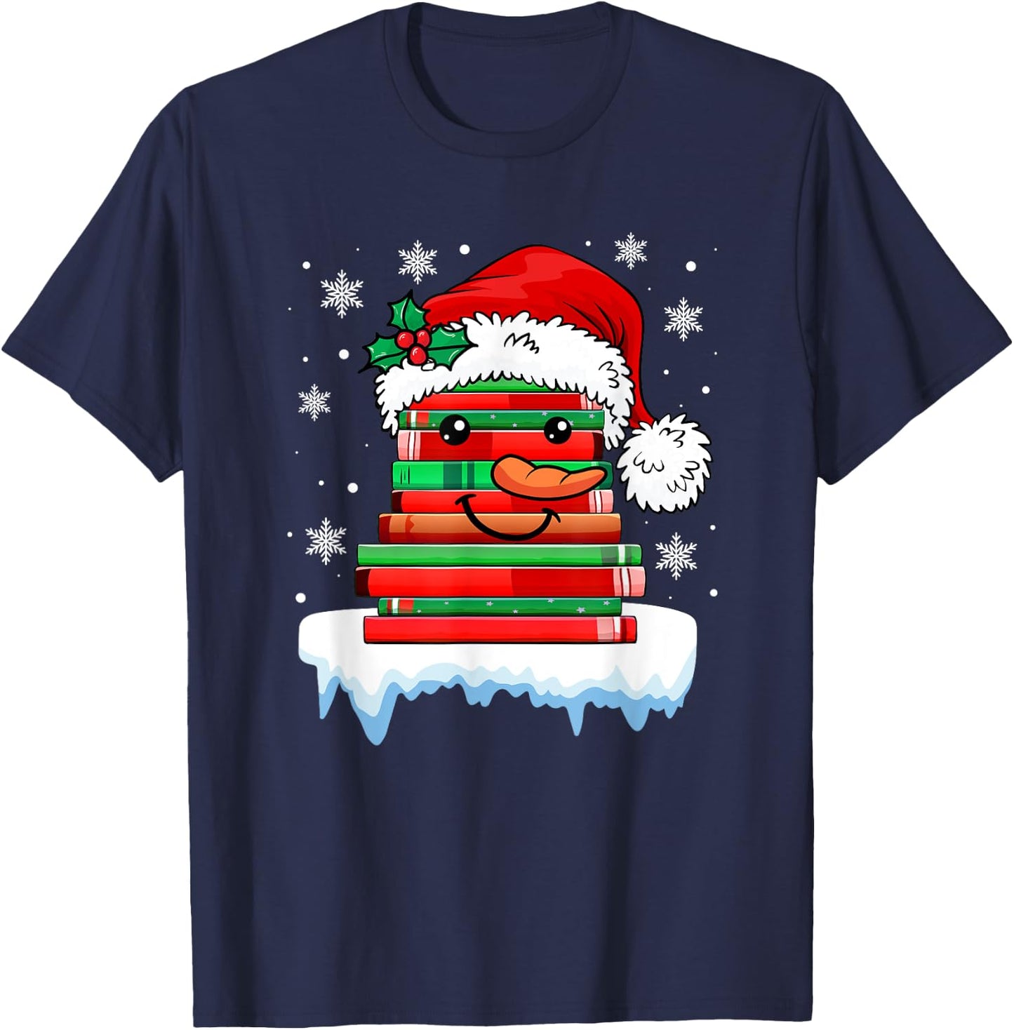 Librarian Book Santa Hat Reader Snow Pajamas Christmas T-Shirt - T-Shirt | Navy
