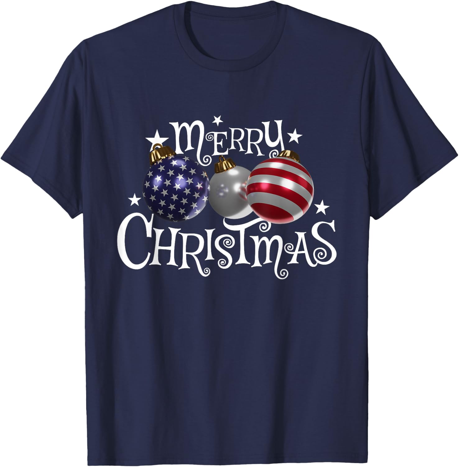 American Flag Merry Christmas Tree Baubles US Patriotic Xmas T-Shirt - T-Shirt | Navy