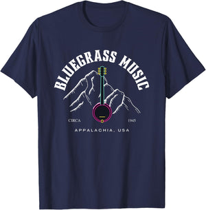 Bluegrass Appalachian Mountains Banjo Fiddle Picking Country T-Shirt - T-Shirt | Navy