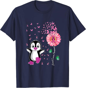 Penguin Pink Breast Cancer Awareness T-Shirt - T-Shirt | Navy